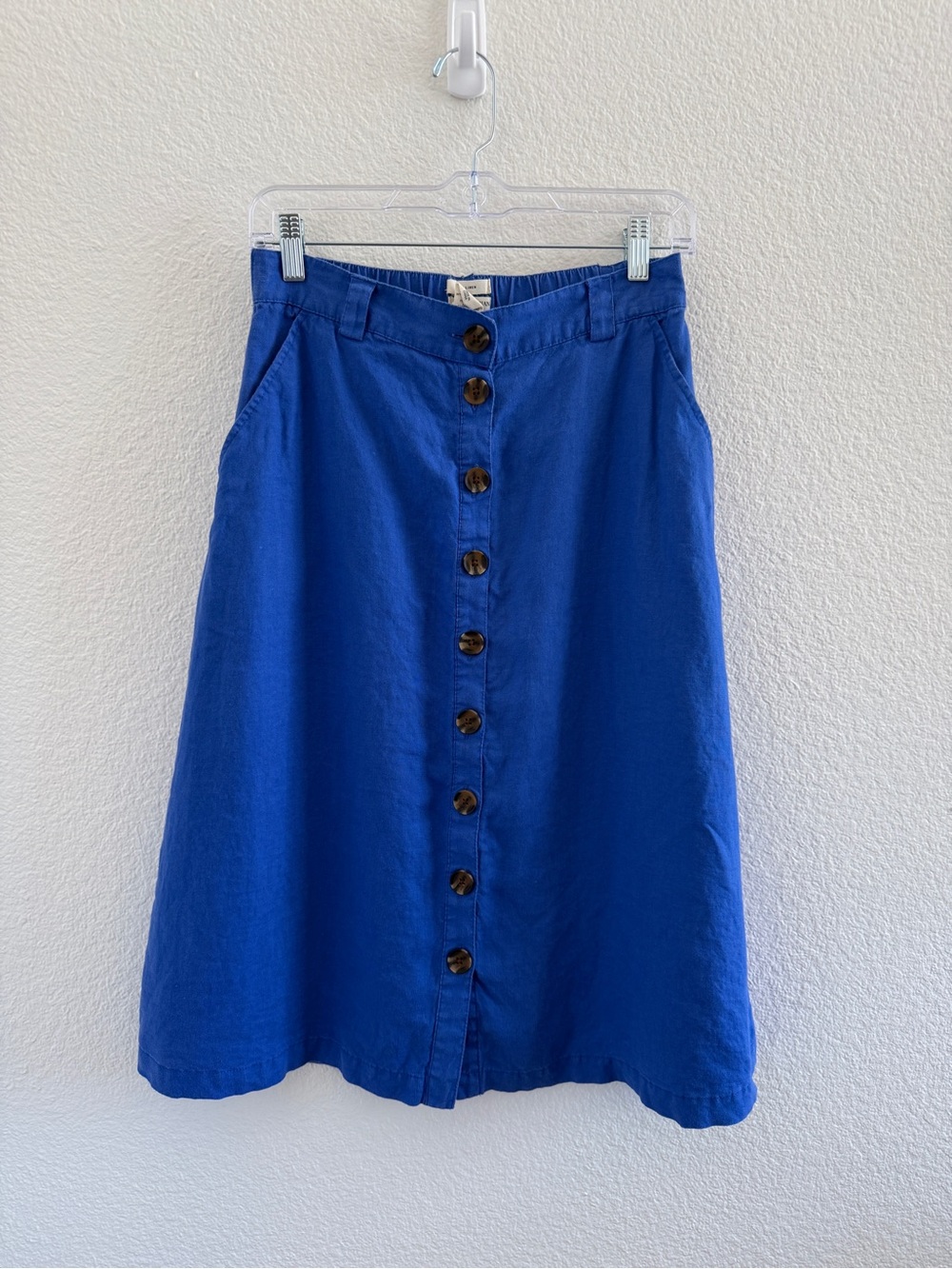Christian Siriano 100% Linen Cobalt Blue Button-Front A-Line Skirt